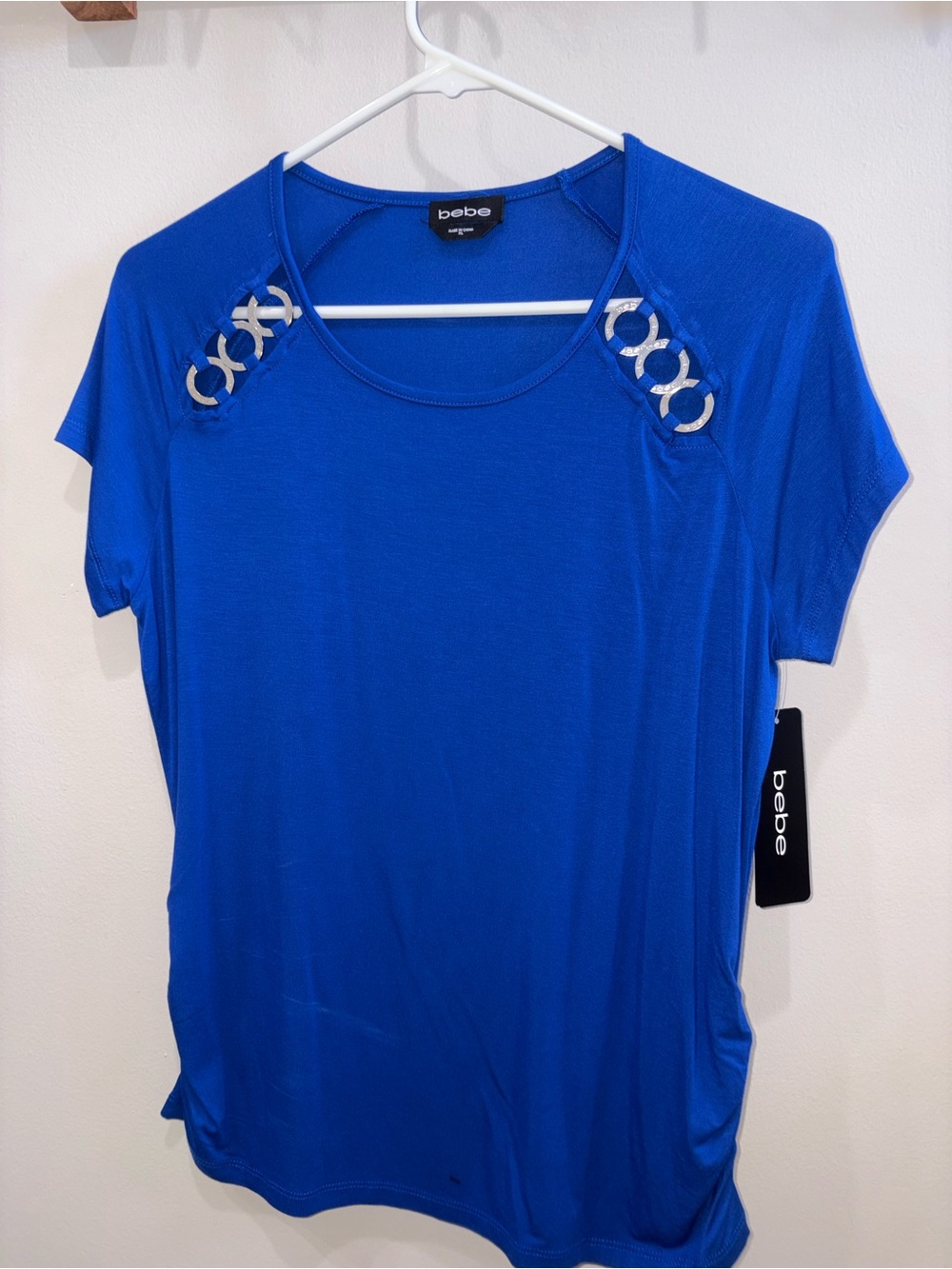 bebe Cobalt Blue Short Sleeve Scoop Neck Top